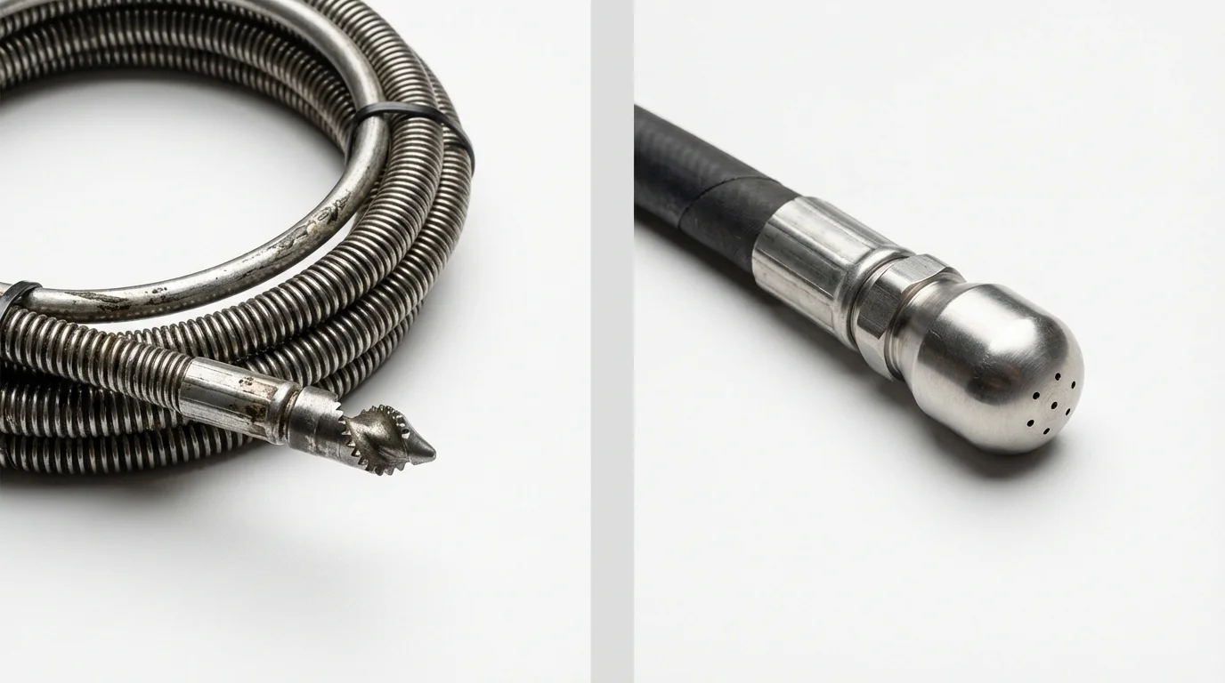 Drain snake cable and hydro jetting nozzle used for drain cleaning in Parkersburg, WV