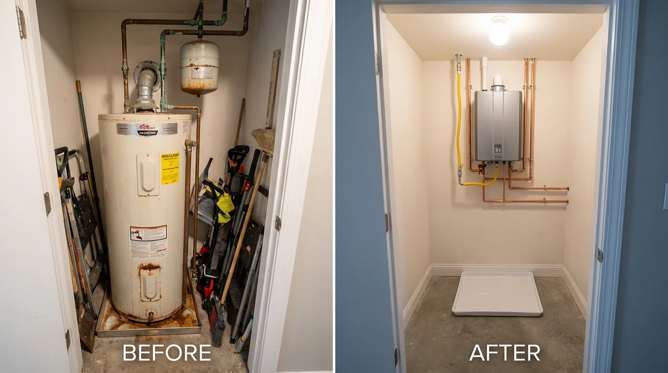 Tank water heater versus wall-mounted tankless unit comparison for Parkersburg, WV homeowners