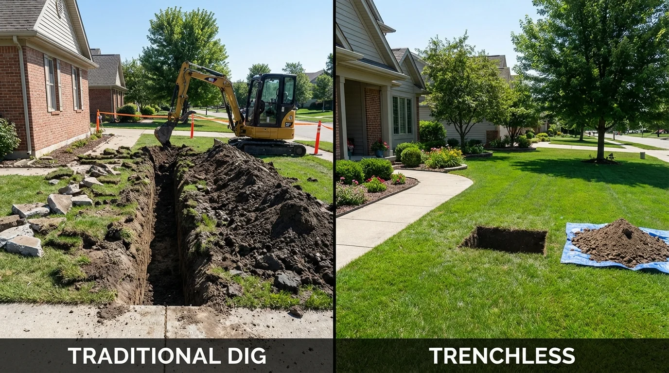 Trenchless sewer repair with minimal yard damage versus traditional excavation in Parkersburg, WV